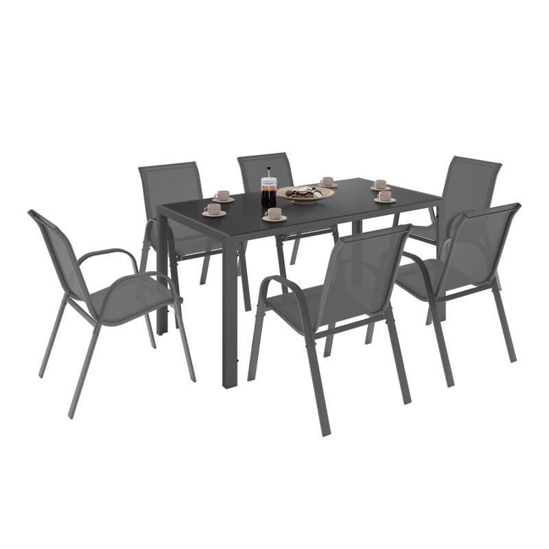 IDMarket – Salón de jardín Madrid Mesa 150 cm y 6 sillas apilables gris antracita