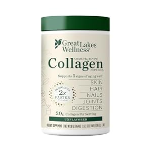 Great Lakes Wellness Collagen Peptides Powder for Skin, Hair, Nails, Joints & Digestion – Unflavored – Quick Dissolve Hydrolyzed, Non-GMO, Keto, Kosher – 16oz