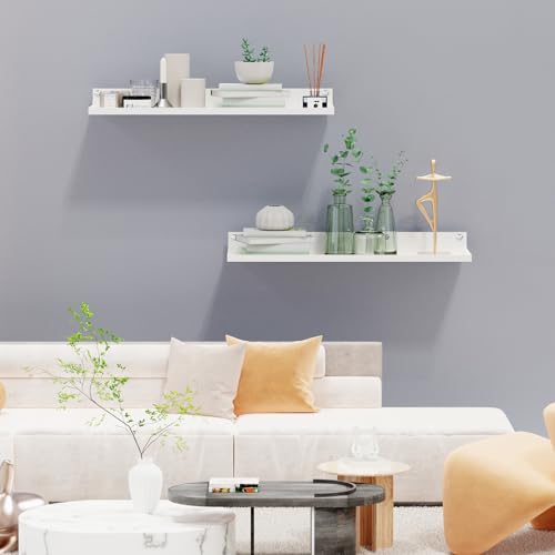 PEKGRIL 4 Pack Metal Floating Shelves, 17x6 Inch Large Wall Mounted Shelf for Storage, White Kids Bookshelf, Display Ledge Shelves with Lip for Bathroom, Bedroom, Living Room, Bathroom, Kitchen by PEKGRIL - Image 8