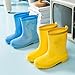 Youth Rain Boots Fashion Wide Width Waterproof Non-Slip Rainboots Boys Girls Lightweight Rubber Star Print Outdoor Mud Shoes (Yellow, 6 Big Kids)