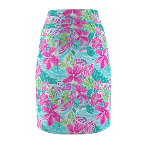 Women's Floral Pencil Skirt, Vibrant Mid Waist Stretch Skirt for Summer, Vacation, Beach Parties, and Brunch Outfits2