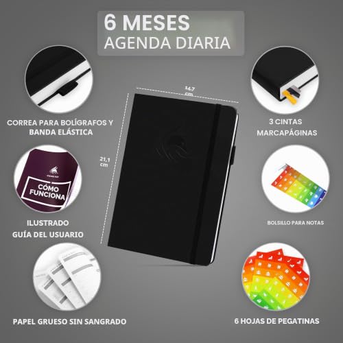 Planificador Diario A5 sin fechas Clever Fox en color negro para metas 2