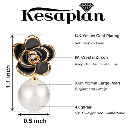 Kesaplan Pearl Earrings For Women Girls 14K Gold Plated Hypoallergenic Pearl Earrings 5A Cubic Zirconia Dangle Earrings Elegant Jewelry For Gifts #TOP1