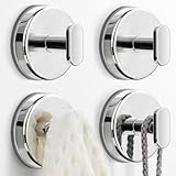 pickpiff Crochets à ventouse pour douche : cintre extra fort de 6,8 kg pour salle de bain, cuisine, porte, miroir, carrelage, verre – serviette, luffa, manteau, peignoir – Imperméable et antirouille, argenté – Lot de 4