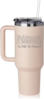 Daylor 40 oz Tumbler with Handle and Straw Lid Stainless Steel Insulated Travel Mug Cup I'm With The Banned Books Funny Librarian Teacher Book Lover Gift (Rose Quartz)