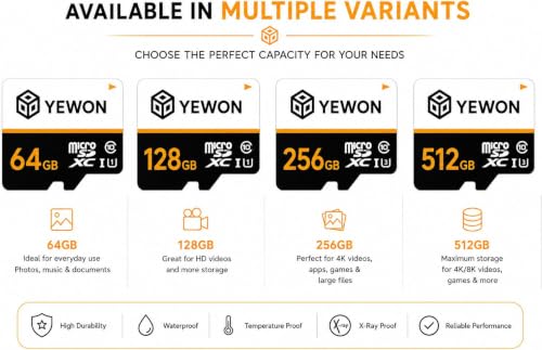 Image of YEWON 256GB MicroSDXC Memory Card | Class 10 A1 Speed | Up to 100MB /s Read Speed | Full HD Video Recording Support | Waterproof, Shockproof | for Smartphone, Camera, Tablet & Gaming Console