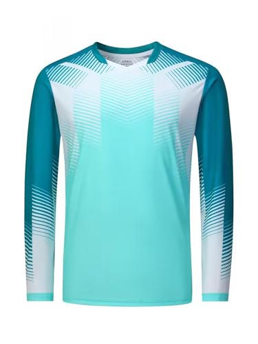 Kaerm Camiseta deportiva para niños de manga larga, cuello en V, camiseta de compresión, secado rápido, Azul claro A., 146-152