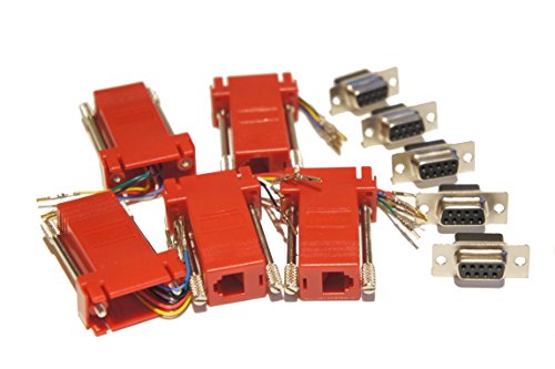 Pack of 5 Red DSub 9 Pin DB9 Female to RJ12 6p6c Female Modular Connector Jack Serial Adapters