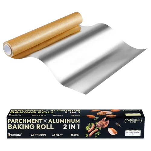 Katbite Aluminum Foil Roll - 12in x 60ft, 60 Sq.Ft, Heavy Duty Non-Stick Roll With Portable Cutter
