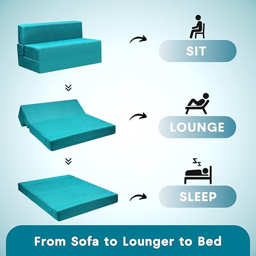 Image of Amazon Brand - Solimo 2 Seater 4 * 6 Jute Fabric Washable Cover Sofa Cum Bed2 Seater Double Foam Fold Out Sofa Cum Bed (Finish Color - Sky Blue Delivery Condition - Pre-Assembled)
