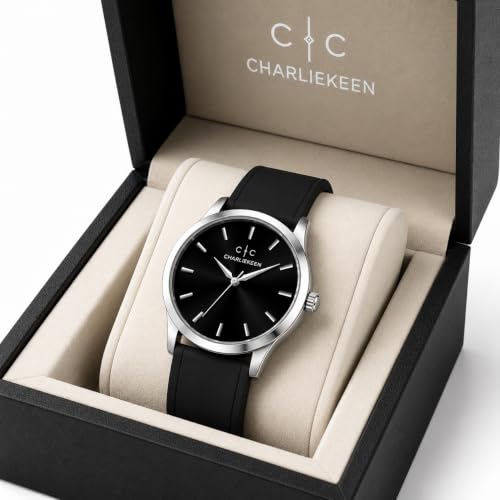 Image of CHARLIEKEEN Analog Watch with Black Dial and Silicone Strap | Minimalist Dial, Gift Box Included, Index Hour Markers, Analogue Display, Unisex Design