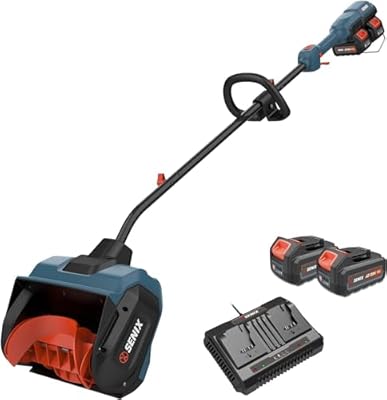 SENIX 2X2 40 Volt Max* 13-Inch Single-Stage Dual Battery Cordless Snow Shovel with Brushless Motor, 6-Inch Clearing Depth, 20-Foot Max Throw Distance, Includes 2 4.0 Ah Batteries and Charger (STX2-L)