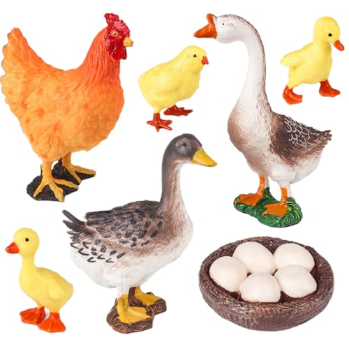 AENIMELY Ensemble de Figurines de volaille réalistes - Figurine Animale Creuse de Poussin, Canard, Poule, oie, nid avec œufs - Jouets éducatifs pour Animaux...