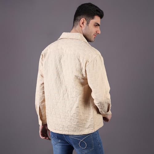 Image of Urban Scottish Men's Oversized Shacket, Cotton Jacquard, Long Sleeve Button Down Collared Shirt Jacket for Mens - Long Fit, Textured Fabric, Stylish Casual Outerwear