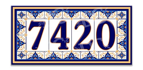 Mosaic Ceramic Tile Blue Themed House Number Address Plaque