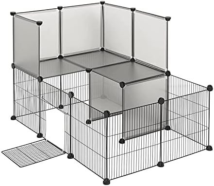 EUGAD rabbit run guinea pig run hamster playpen bunny puppy enclosure exercise fence with door diy grey 20 Panels (35x35cm/panel) 107 x 72 x 72 cm 0006WL