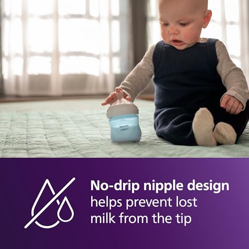 Image of Philips Avent Natural Baby Bottles with Natural Response Nipples (Slow Flow, Flow 2), 4oz, Blue, 4-Pack, SCY900 /24