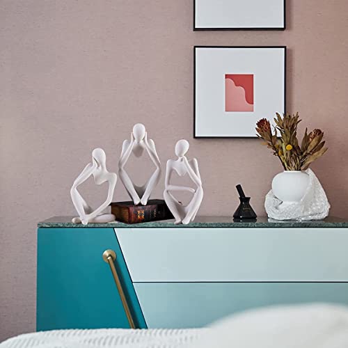 Fpkomd 3 Piece The Thinker Statue Abstract Sculpture Bookshelf Decor White Resin Thinker Sculpture For Home Office Desk Desktop Living Room Decor Collection Cute Accent Figurine #TOP3