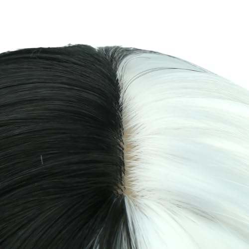 Image of PATTNIUM Black and White Bob Wig for Kids Girls Short Straight Wig with Bangs Cosplay Party Synthetic Rose Net Daily Wear Wig