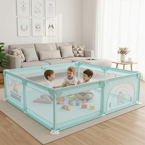 Image of Baybee 200 x 180 Cm Kids Playpen for Babies | Foldable Baby Play Area Indoor Setup with Zipper Door | Portable Baby Activity Playards for Toddlers | Outdoor Play Pen for Kids for 0-5 Years (Green)