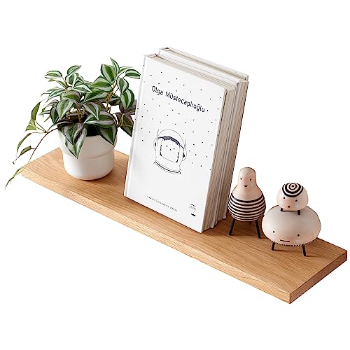 OAKERLAND svävande hylla av ek, massiv, liten vägghylla, trä, 60 cm, väggbräda för badrum, sovrum, vardagsrum, kök, kontor, tvättstuga etc