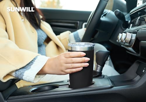 Image of SUNWILL Travel Coffee Mug with Lid, 20 oz Tumbler Set of 2, Insulated Stainless Steel Cup for Water, Tea, Ice, Powder Coated Black 2 pack