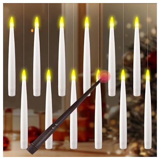 Set Velas LED sin llama 12pzs Velas LED Mágicas Colgantes con Varita Control Remoto, Velas Cónicas Luz Cálida con Llama 3D Parpadeante, Velas LED para Decoración Halloween, Navidad Bodas