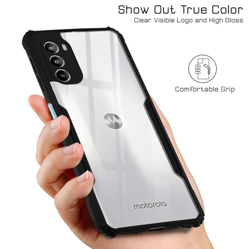 Image of Hybrid Back Cover for ‎Motorola Moto G82 5G, 360 Protection | Crystal Clear with Black Bumper | Camera Protection | Ultra Hybrid Transparent (Black Bumper)