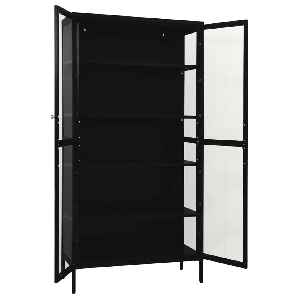Vitrina negra 90 x 40 x 180 cm de acero y vidrio templado con 4 estantes ajustables para decoración del hogar y almacenamiento
