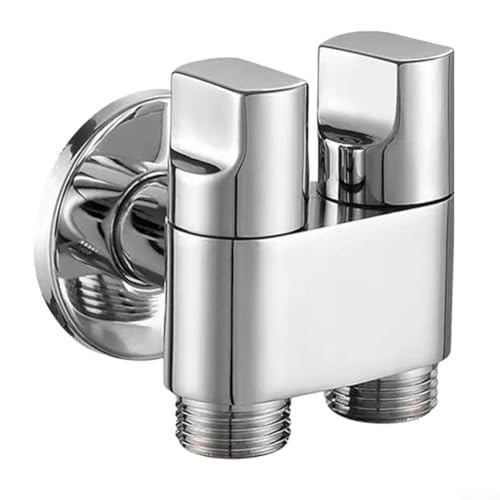 Besttoolifes Válvula de ángulo de control dual de aleación 1 en 2 salidas con presión ajustable para lavadora y fregadero, accesorio de tubería roscado G1/2 (plata)