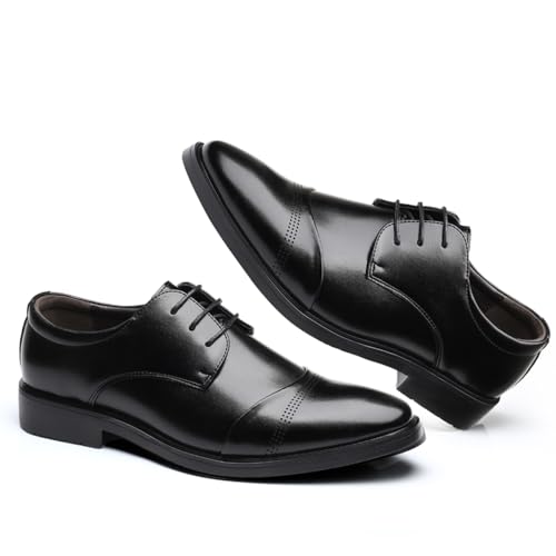 Image of Men's Dress Shoes Casual Oxford Shoes Business Lace-up Derby Formal Shoes Black 45