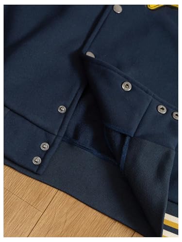 Image of GORGLITTER Men's Letter Graphic Varsity Jacket Long Sleeve Striped Trim Button Bomber Jackets