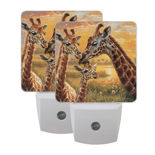 Image of Giraffes Family Night Lights 2 Pack Plug-in Wall Led Nightlight Auto Dusk-to-Dawn Sensor Lamps for Bedroom Kitchen Bathroom