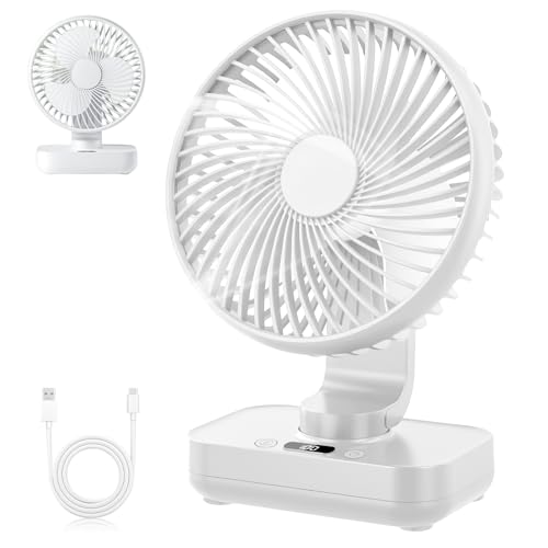 Mapille Ventilador de Mesa USB Silencioso, 4 Velocidades, 120° de Oscilación, 4000mAh Batería,...