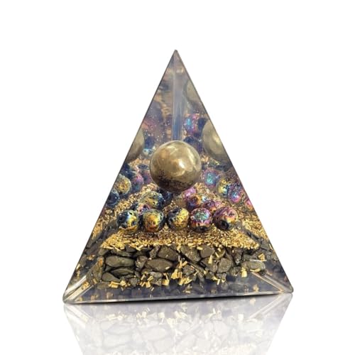 Orgone Pyramid Healing Crystal Pyramid Attract Wealth Prosperity and Abundance (Golden – Pyrite Tetrahedron Pyramid)