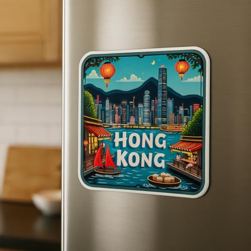 Image of Naxon Hong Kong Country Theme Souvenir Wooden Refrigerator Stylish Fridge Magnet - Fridge Decoration Magnet for Kitchen & Home Decor | Perfect Souvenir Gift | Size 3x3 Inches | Pack of 1