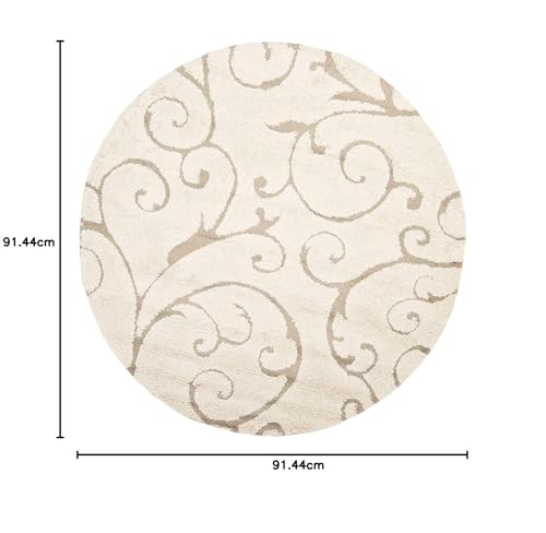 Image of Handwoven Microfibre 3D Rug for Living Room (Ivory & Beige, 3 X 3 Feet (Round), Microfibre)