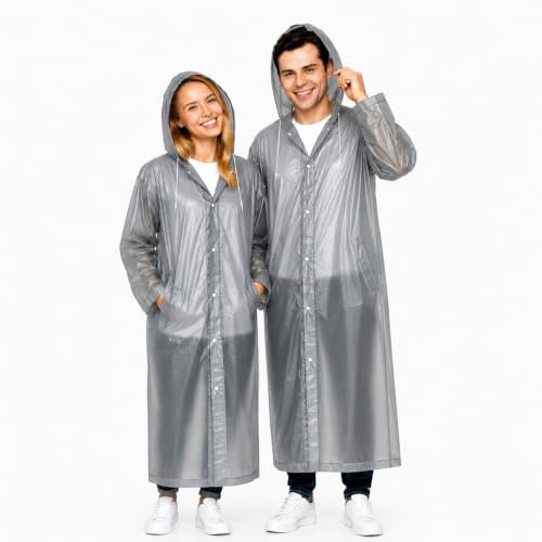 Image of OTOROYS Waterproof Long Rain Coat with Hood for Men, Women, Boys & Girls | Universal Full Length Reusable PVC Raincoat | Lightweight Portable Rain Ware for Bike Riding, Travel & Outdoor, Grey