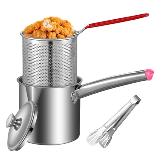 Trendecor Friteuse de 2 l, avec passoire, en acier inoxydable 304, filtre à huile, récipient à graisse, récipient à graisse avec clip et couvercle, récipient à graisse, en acier inoxydable, pour le