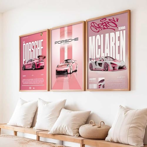 Image of kotart Big Sports Cars Framed Posters Gift Items for Boys Room Wall Decoration Bedroom Living Room Office Studio Decor | Car Poster Frame for Wall Decor Set Of 3 Size | Design 925 Beige (20x30 Inch)