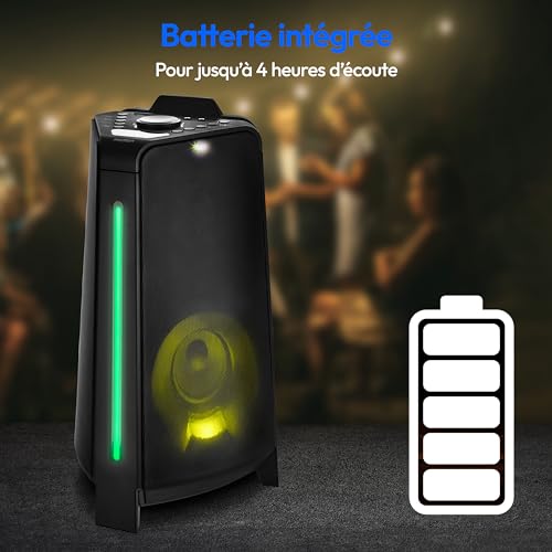 MEDION P15012 Party-Soundsystem (haut-parleurs de fête avec microphone, karaoké Partybox, batterie, Bluetooth, True Wireless Stereo, 2X 220 watts, effets lumineux, USB, AUX, 2X prise microphone, insta