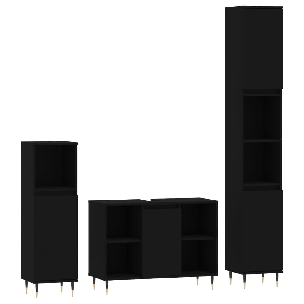 Möbelsets 3-teilig Badmöbel-Set schwarz Holzwerkstoff Badmöbel-Sets