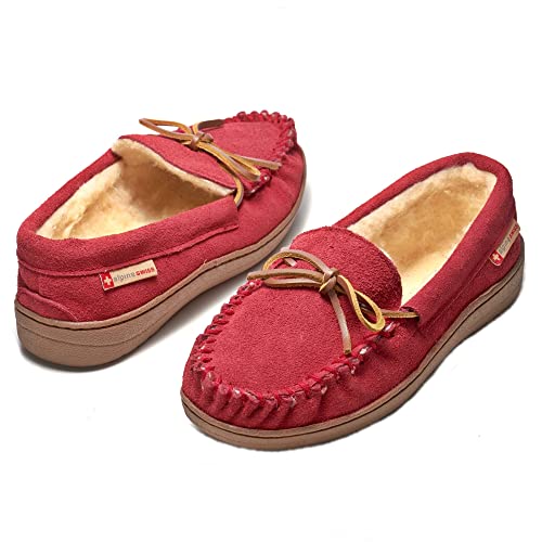 Image of Alpine Swiss Sabine Womens Moccasin Slippers Genuine Suede House Shoe Memory Foam Insole Plush Faux Shearling Fur Indoor Outdoor Anti-Slip Rubber Sole
