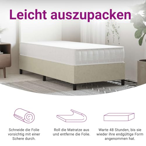 vidaXL Matratze Taschenfederkern, Taschenfederkernmatratze Atmungsaktiv Hautfreundlich, Bettmatratze Härtegrad Mittelfest, Stoffmatratze Federkernmatratze, 100x200cm – Bild 4