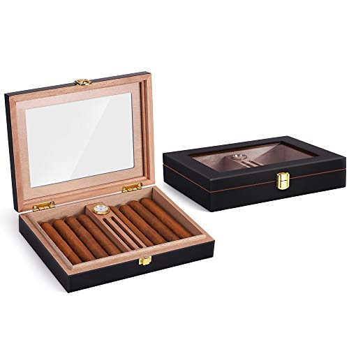 HANNICOOK High Gloss Cigar Humidor Cigar Box for 10-15 Cigars, Handmade Spanish Cedar