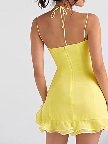 Image of Women's V Neck Adjustable Spaghetti Straps Sleeveless Sexy Backless Dress Y2k Lace Dresses Party Clubwear