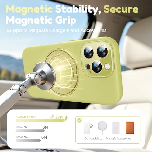 Image of Silicone 360 Spin Magnetic Stand Case for iPhone 16 Pro Max, [Compatible with Mag-Safe][Reinforced Hard Camera Protection] Liquid Silicone Rubber Phone Cover with Ring, Camera Button, Butter Yellow