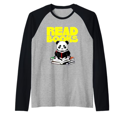 Panda leyendo libros, linda idea de bibliotecario Camiseta Manga Raglan