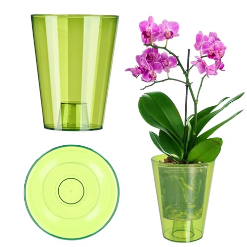 KADAX Blumentopf, schlanker Orchideentopf, Schlichter Pflanzkübel, Blumenkübel für Orchidee, Knabenkraut, Gänseblümchen, Übertopf für Küche und Wohnzimmer (⌀ 12cm, rund, Grün)
