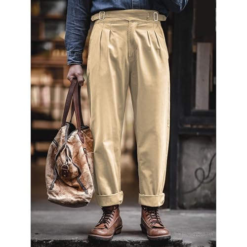 Men's Cotton Retro Flat Front Chino Pant Straight Western Gurkha Pants 2025 Summer Trendy Trousers2